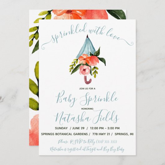 Invitation Parsemé D'Amour ! Parapluie Bébé saupoudrer (Devant / Derrière)