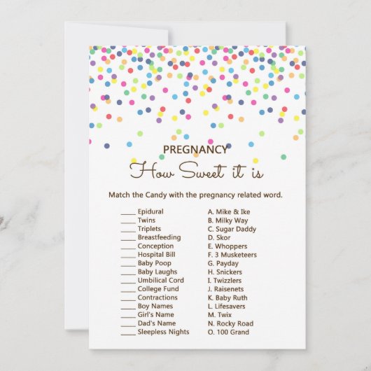 Invitation Parsemer le jeu de Baby shower avec réponse retour (Devant)