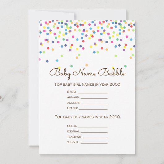 Invitation Parsemer le jeu de Baby shower avec réponse retour (Devant)