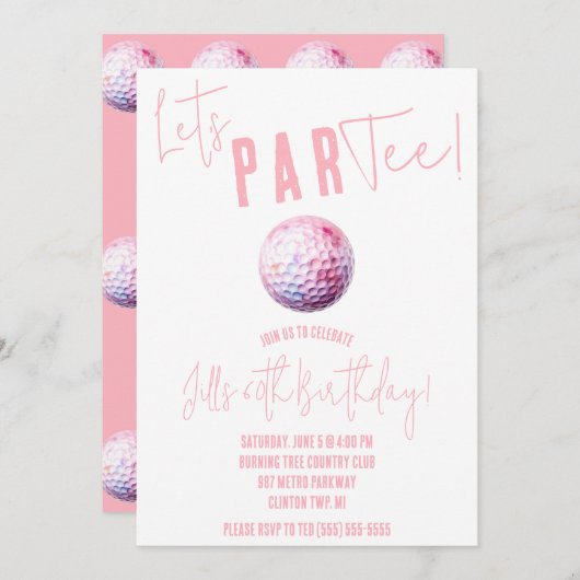 Invitation ParTee ! Golf rose et blanc (Devant / Derrière)