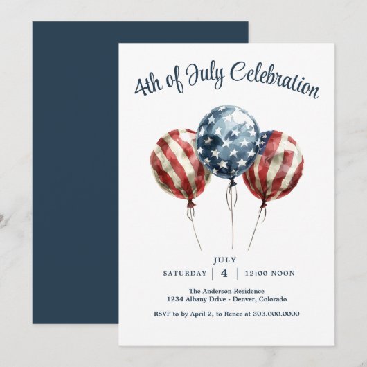 Invitation Parti 4 juillet patriotique (Devant / Derrière)