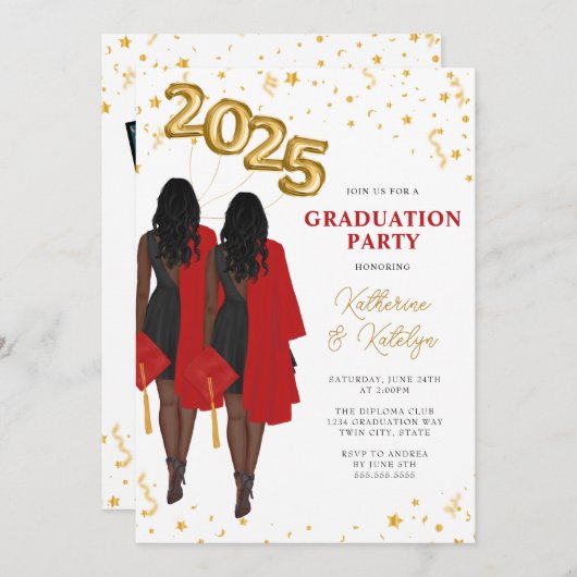 Invitation Parti afro-américain de double diplôme (Devant / Derrière)