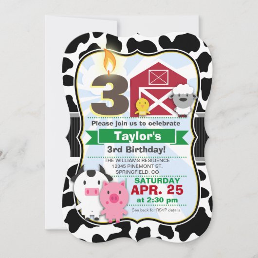 Invitation Parti Anniversaire de enfant d'animaux de ferme (Devant)