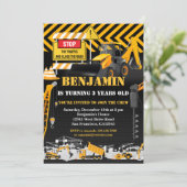 Invitation Parti Anniversaire de enfant de Backhoe de constru (Debout devant)