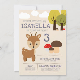 Invitation Parti Anniversaire de enfant de Cute Deer Fawn