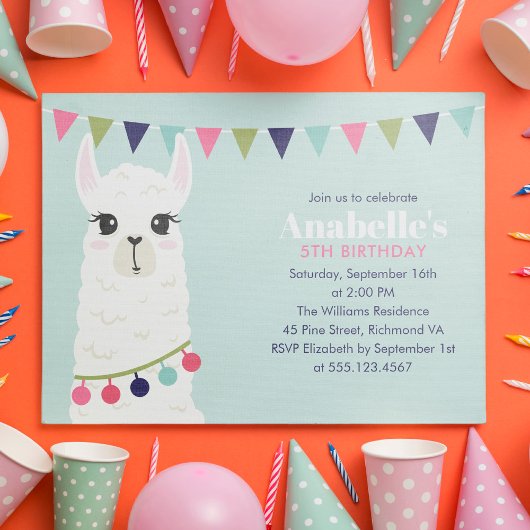 Invitation Parti Anniversaire de enfant de Cute Llama