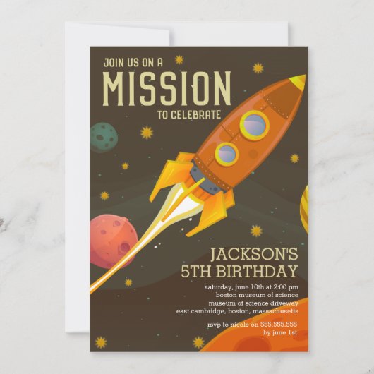 Invitation Parti Anniversaire de enfant de la mission spatial (Devant)
