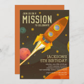 Invitation Parti Anniversaire de enfant de la mission spatial (Devant / Derrière)