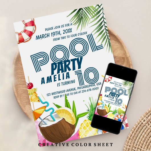 Invitation Parti Anniversaire de enfant de la partie de pool
