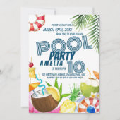 Invitation Parti Anniversaire de enfant de la partie de pool (Devant)