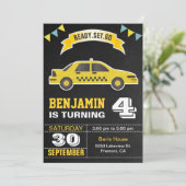 Invitation Parti Anniversaire de enfant de taxi jaune (Debout devant)