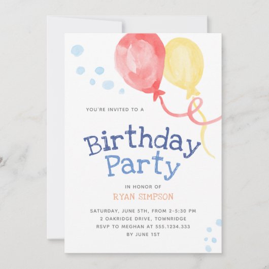 Invitation Parti Anniversaire de enfant des ballons (Devant)