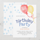 Invitation Parti Anniversaire de enfant des ballons (Devant / Derrière)