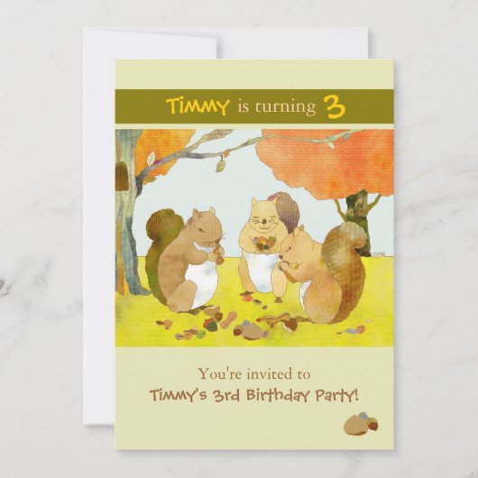 Invitation Parti Anniversaire de enfant des écureuils (Devant)