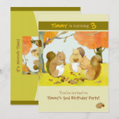 Invitation Parti Anniversaire de enfant des écureuils (Devant / Derrière)