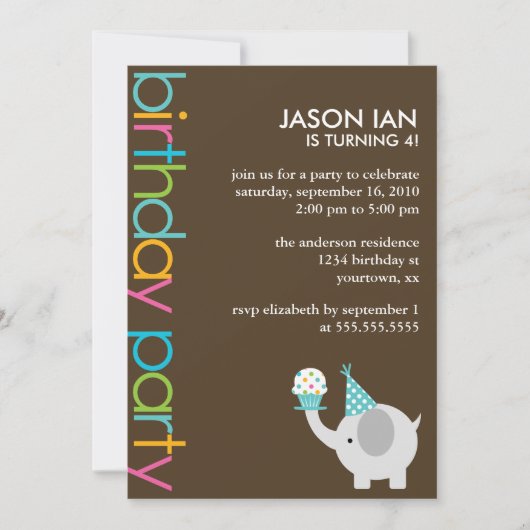 Invitation Parti Anniversaire de enfant des Eléphants aux cou (Devant)