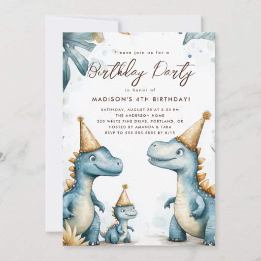 Invitation Parti anniversaire de enfant dinosaures (Devant)