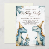 Invitation Parti anniversaire de enfant dinosaures (Devant / Derrière)
