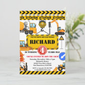 Invitation Parti Anniversaire de enfant du véhicule de constr (Debout devant)