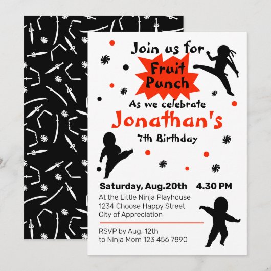 Invitation Parti Anniversaire de enfant guerrier de Cute Ninj (Devant / Derrière)