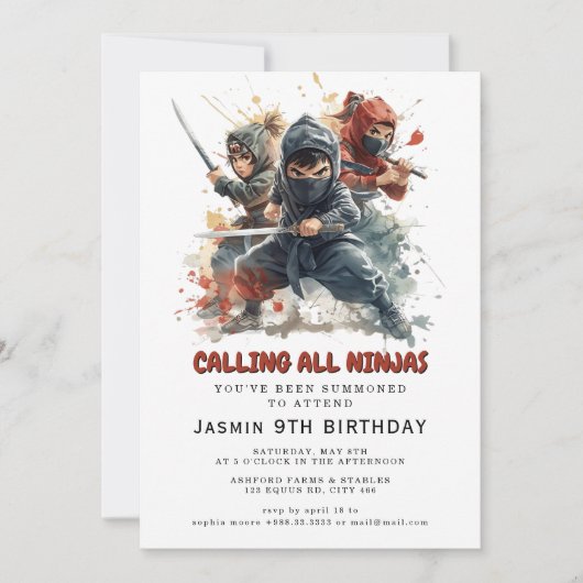 Invitation Parti Anniversaire de enfant guerrier Ninja (Devant)