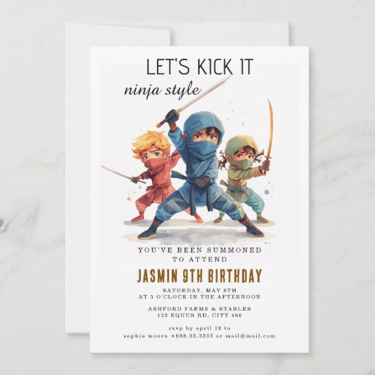 Invitation Parti Anniversaire de enfant guerrier Ninja (Devant)