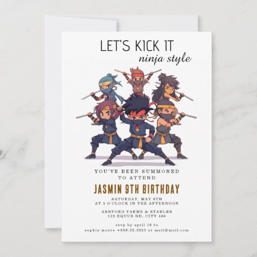 Invitation Parti Anniversaire de enfant guerrier Ninja (Devant)