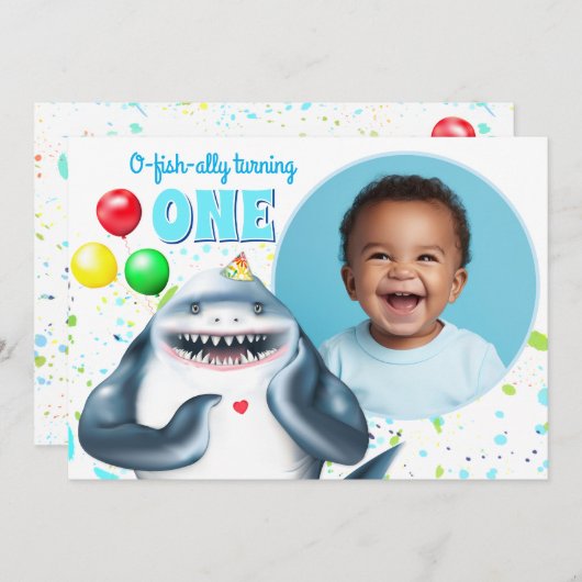 Invitation Parti Anniversaire de enfant photo requin (Devant / Derrière)