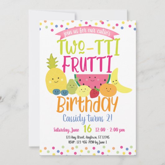Invitation Parti Anniversaire de enfant Tutti "Two-tti" Frutt (Devant)