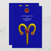 Invitation PARTI ANNIVERSAIRE ZODIAC, Bleu, Jaune d'or (Devant / Derrière)
