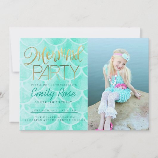 Invitation Parti Aqua Mermaid | Sous la mer Photo Anniversair (Devant)