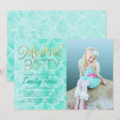 Invitation Parti Aqua Mermaid | Sous la mer Photo Anniversair (Devant / Derrière)