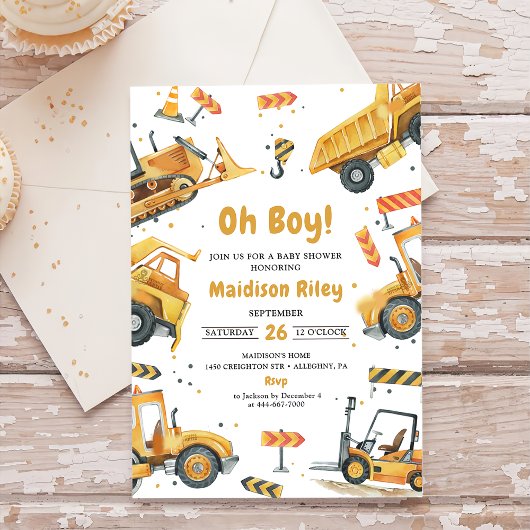 Invitation Parti Baby shower du garçon en construction