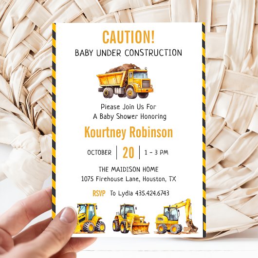 Invitation Parti Baby shower du garçon en construction