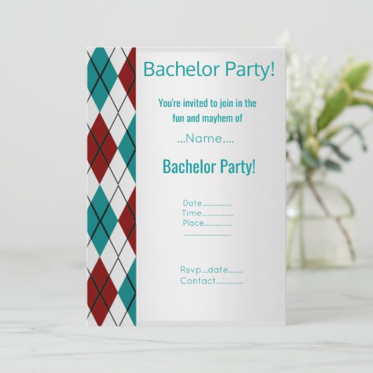 INVITATION PARTI BACHELOR ARGENT MODERNE RED AQUA (Debout devant)