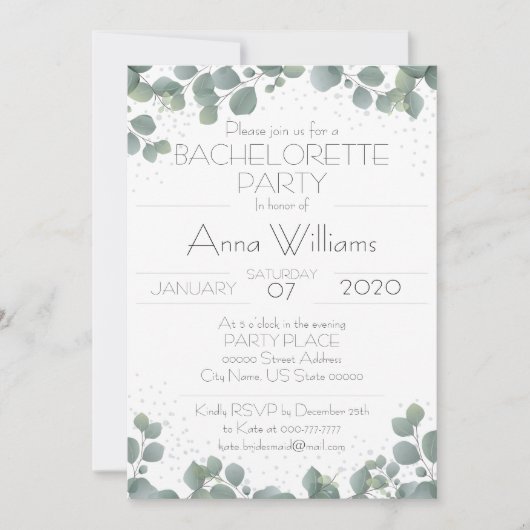 Invitation PARTI BACHELORETTE Green Eucalyptus Boho Moderne (Devant)