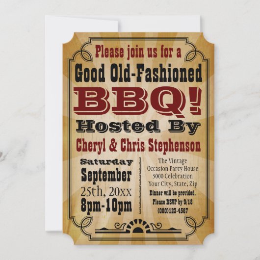 Invitation Parti barbecue barbecue country Vintage (Devant)