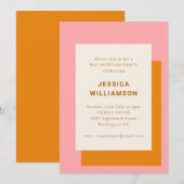 Invitation Parti Bat mitzvah géométrique moderne rose orange (Devant / Derrière)