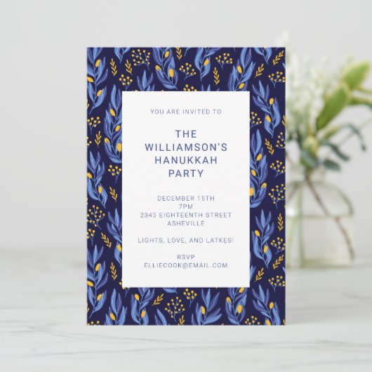 Invitation Parti Boho bleu et Hanoukka jaune moderne (Debout devant)