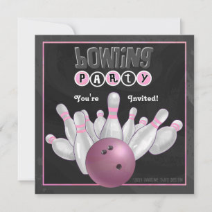 Invitation Parti branché de bowling rose