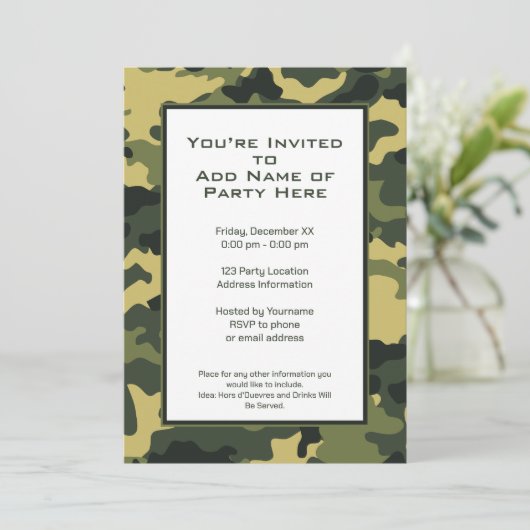 Invitation Parti camouflage militaire vert (Debout devant)
