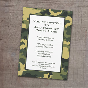 Invitation Parti camouflage militaire vert