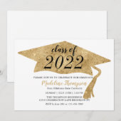 Invitation Parti Casquette moderne simple Gold Graduation (Devant / Derrière)