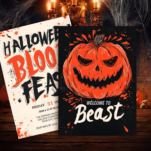 Invitation Parti citrouille Grin Halloween