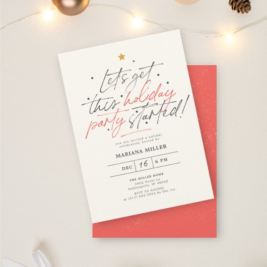 Invitation Parti Commencé Script Rouge Noël Fête