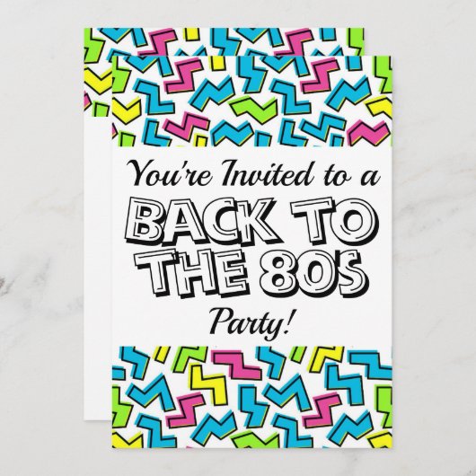 Invitation Parti Cool mignon des années 80 de Retro (Devant / Derrière)