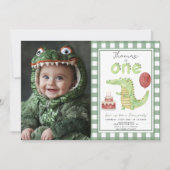 Invitation Parti Croc | Crocodile mignon premier anniversaire (Devant)