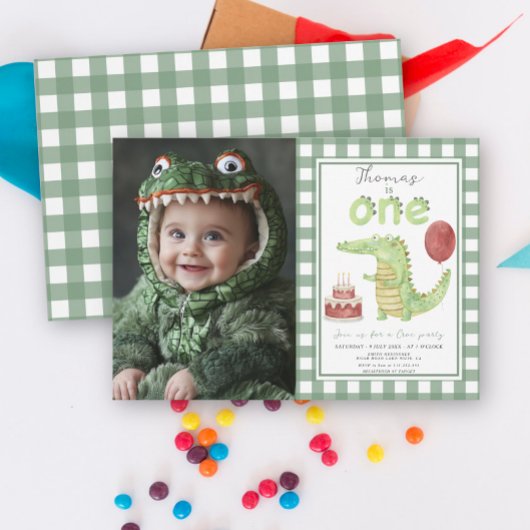 Invitation Parti Croc | Crocodile mignon premier anniversaire
