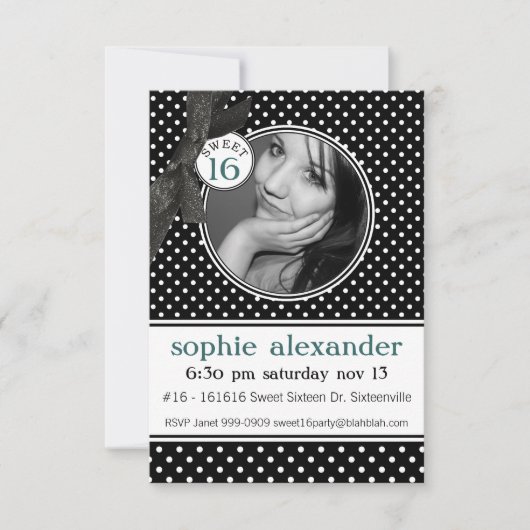 Invitation Parti Cute Polkadot Motif Sweet 16 (Devant)