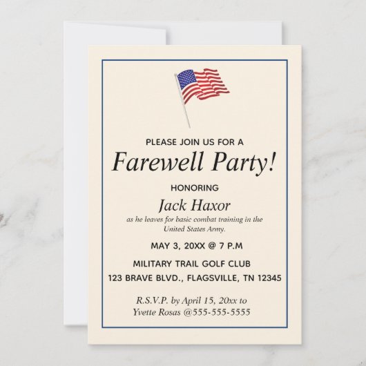 Invitation Parti d'adieu militaire modifiable (Devant)